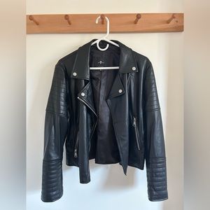 7 For All Mankind Faux Leather Black Moto Jacket - Large